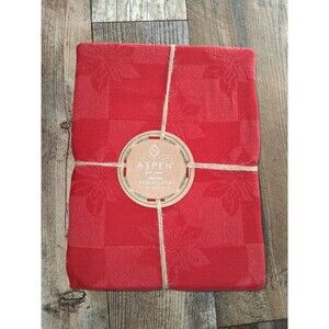 NEW! Aspen Christmas Tablecover, 60"x120", Red Jacquard Floral Poinsettia